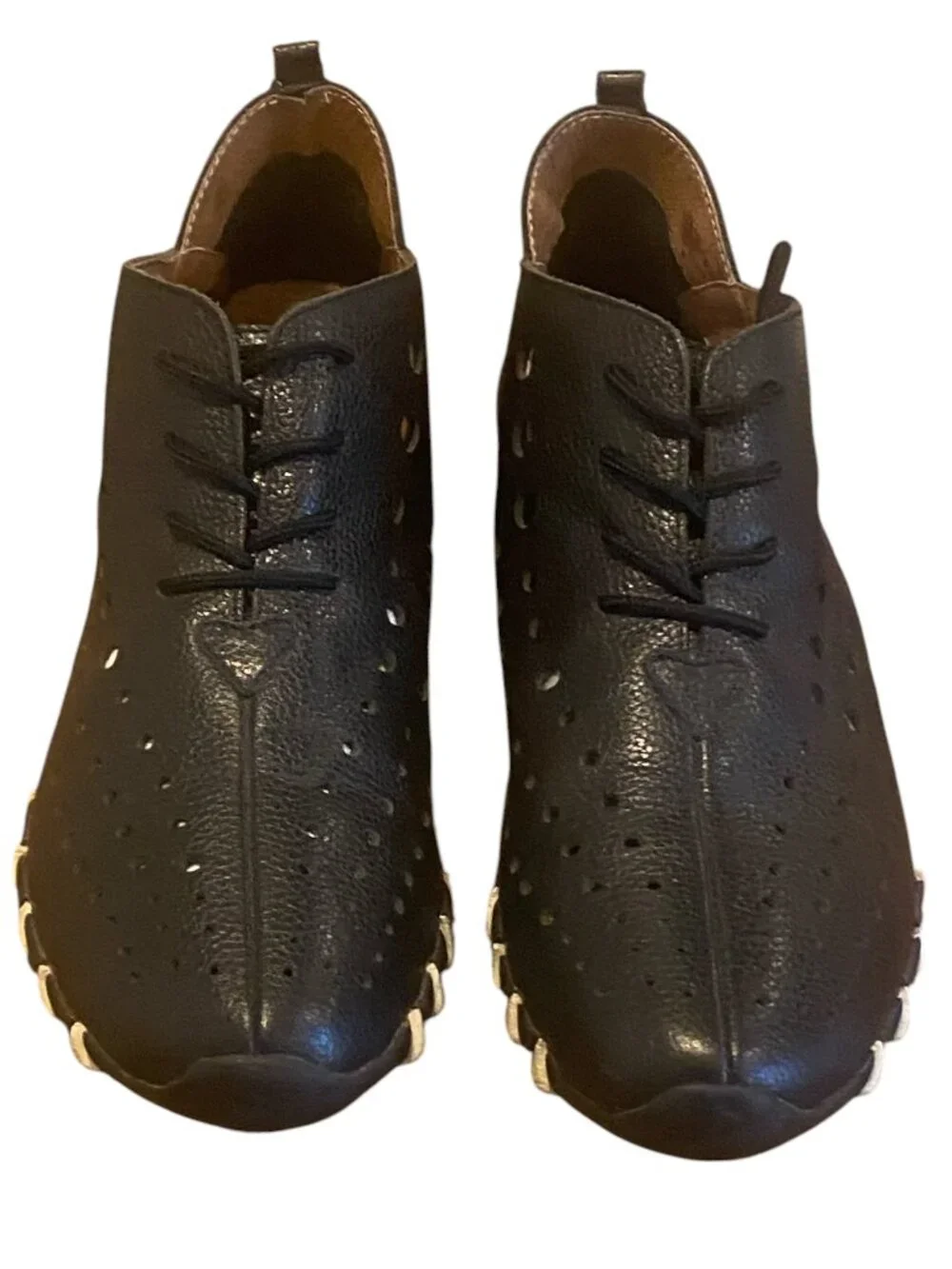 Litfoot Low Lace-up Shoe Handmade Leather Walking Women Sz 40/9.5-10 Black #109V